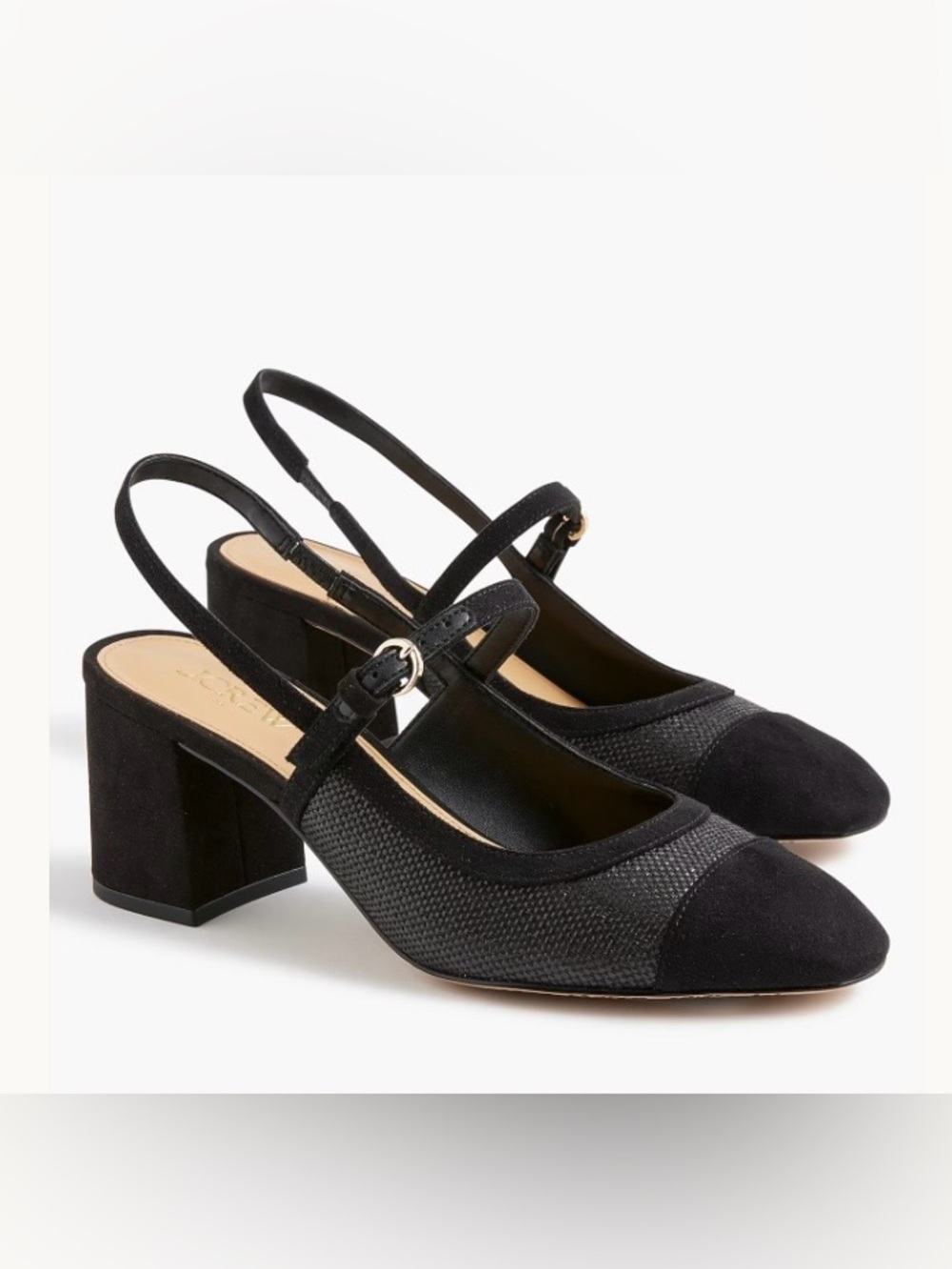 NEW J. Crew Woven Slingback Heels Black Raffia Multi 8 block heel CR274 $138